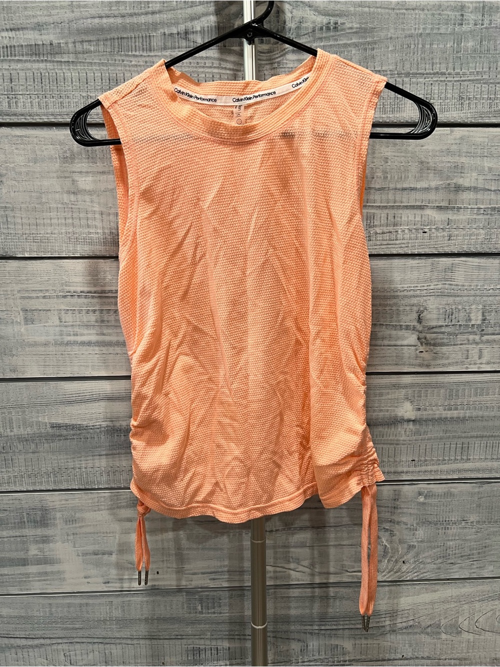 Calvin Klein Performance Peach Mesh Sleeveless Tank with Side Ties